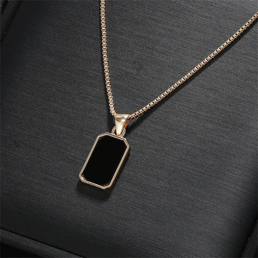 Classic Black Square Pendant Necklace For Women Men Personalized Gold Color Metal Party Daily Jewelry