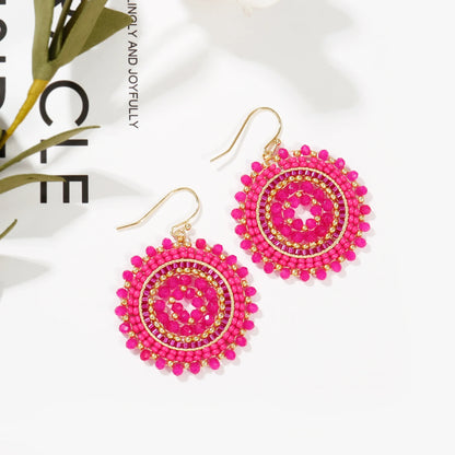 Handmade Crochet Crystal & Seed Beads Drop Earrings Women