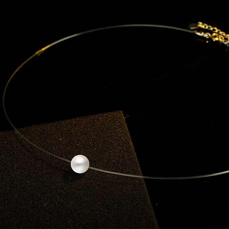Transparent Fishing Line Invisible Pearl Necklace Simple Round Bead Choker Pendant Delicate Ladies Short Necklace Fashion Collar