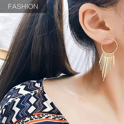 Metal Tassel Earrings Women Multi-Layer Geometric Dangle Jewelry