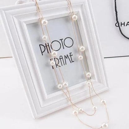 2025 New Long Double Layer Simulated Pearl Necklace Women Sweater Chain Female Collars Statement Jewelry Gifts