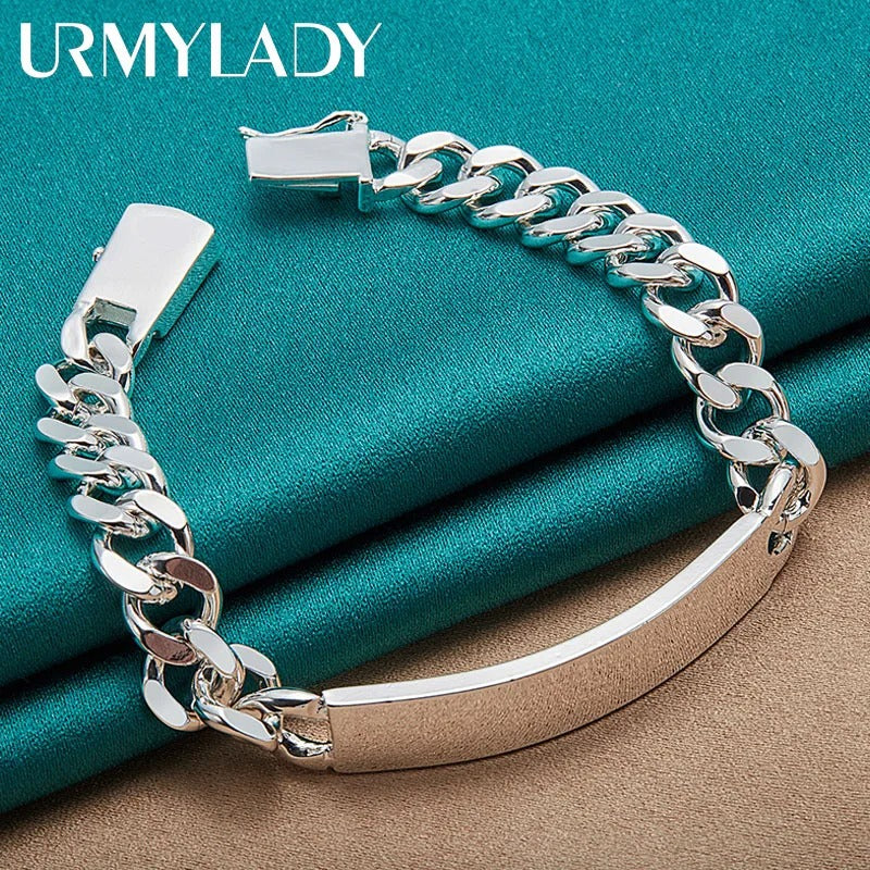 925 Sterling Silver Geometric Men’s Chain Bracelet 10mm
