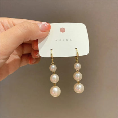 Elegant Red & White Pearl Drop Earrings Imitation Beads Women