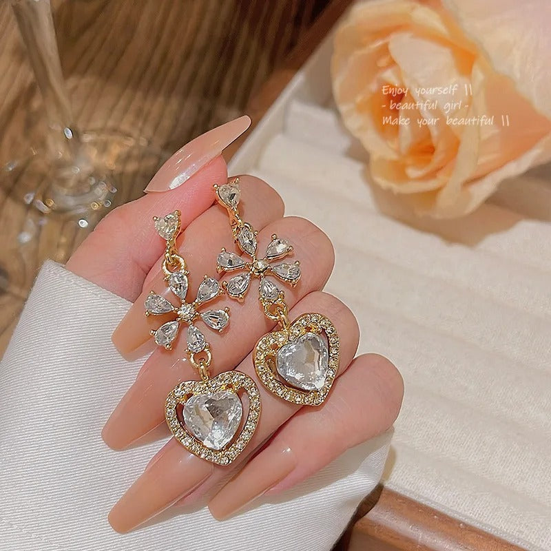 Sweet Heart Love Zircon Dangle Earrings for Women Elegant Romantic Bowknot Crystal Ear Accessories Exquisite Fine Jewelry Gifts