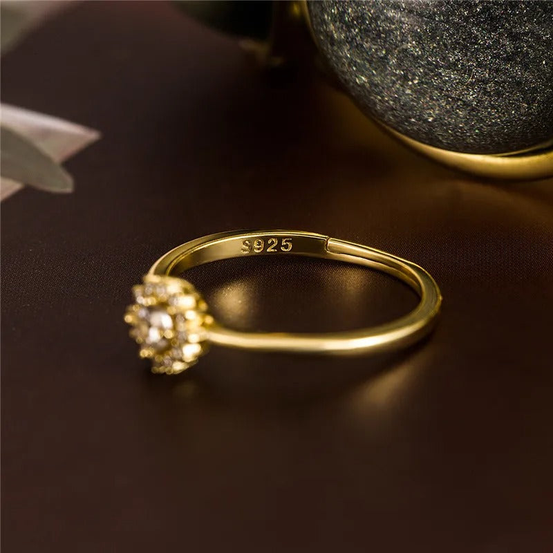 Sterling Silver 18K Gold Plated Daisy Sunflower Zircon Ring Women
