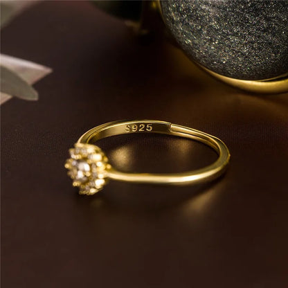 Sterling Silver 18K Gold Plated Daisy Sunflower Zircon Ring Women