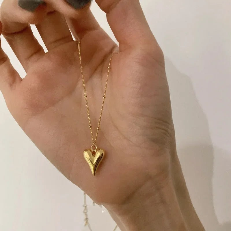 Temperament Heart Pendant Chain Necklace for Women Stainless Steel Stylish Choker 18 K Jewelry Waterproof Party Gift