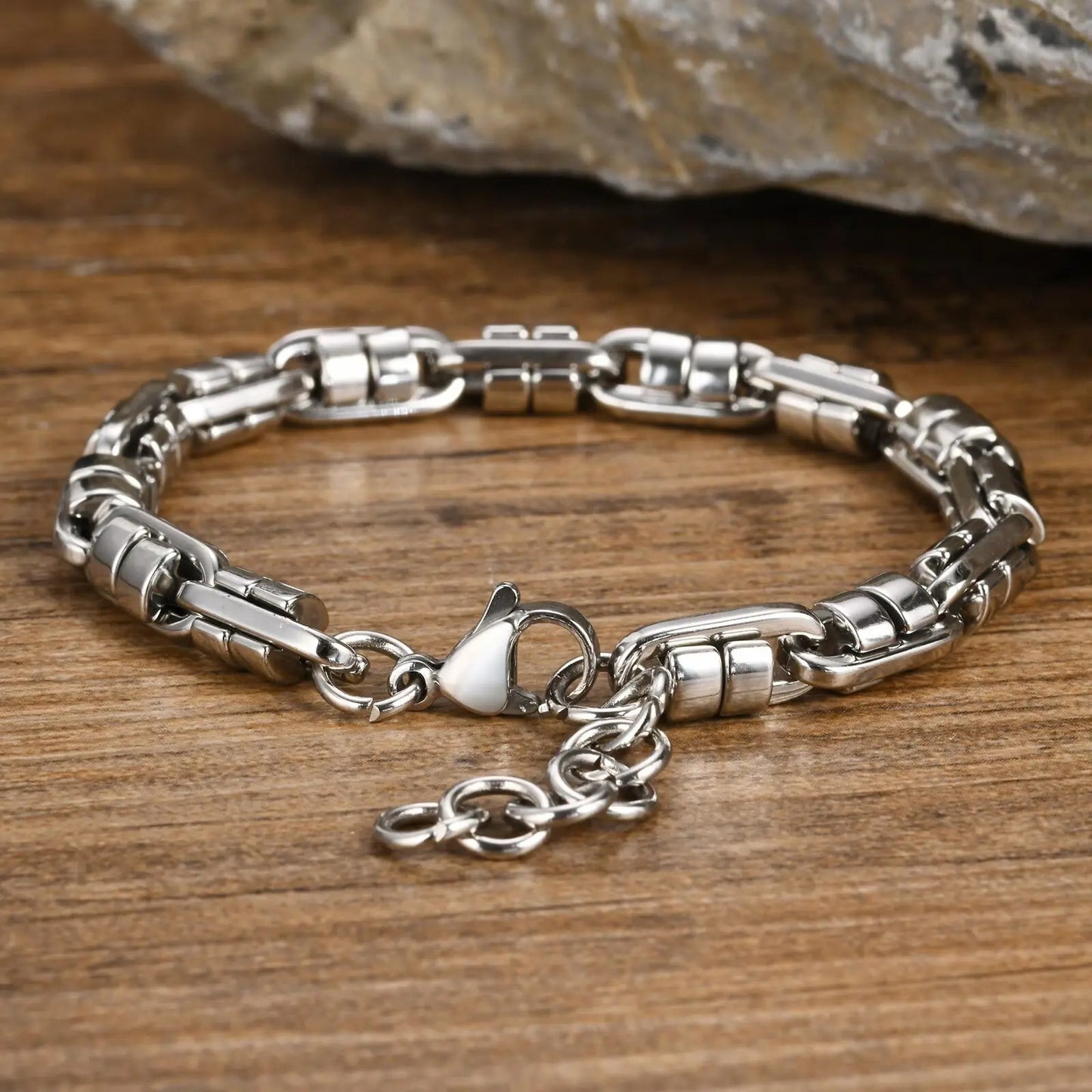 Vnox Chunky Stainless Steel Link Bracelet Handmade Byzantine Wristband