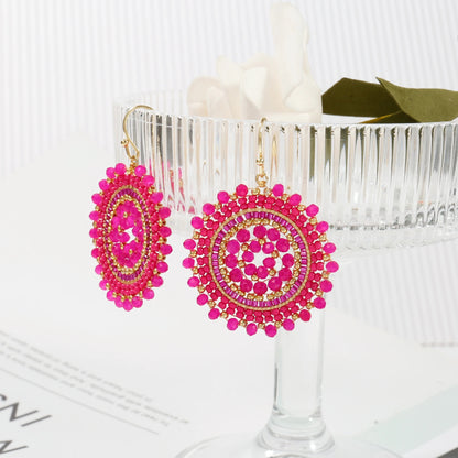 Handmade Crochet Crystal & Seed Beads Drop Earrings Women