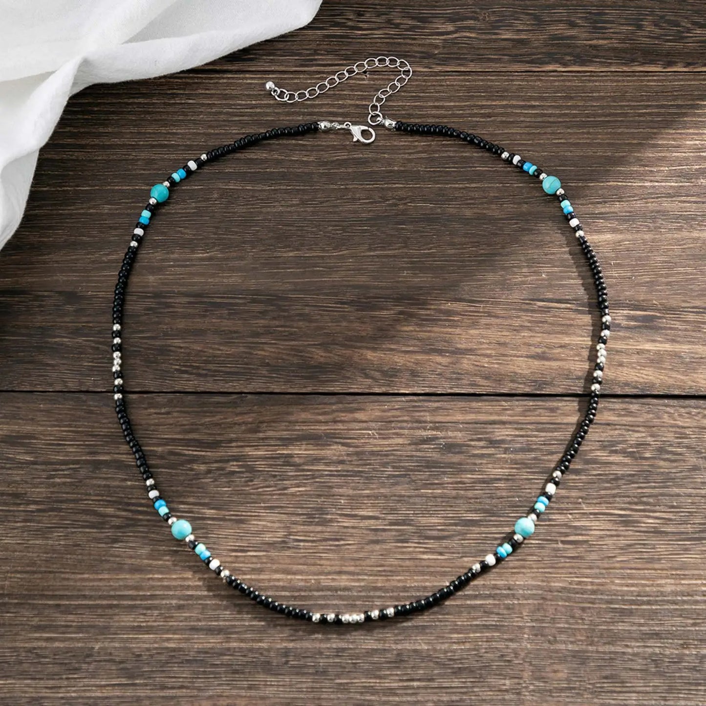 Trendy Summer Beach Necklace Men’s Turquoise & Black Beads