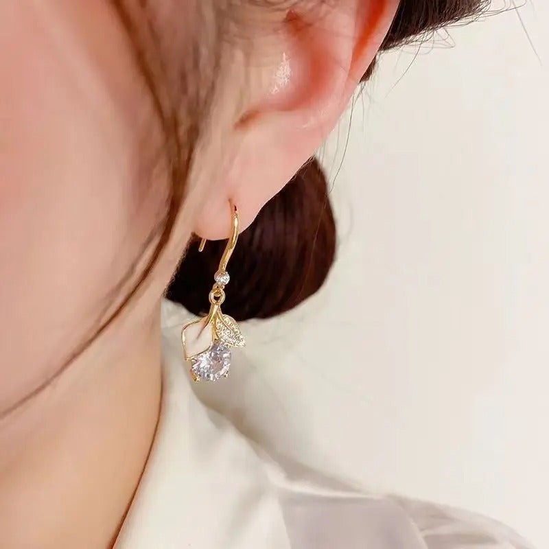 New Arrival Enamel Oil Leaf Crystal Flower Drop Earrings for Women Party Elegant Jewelry New Fashion Earring Gift