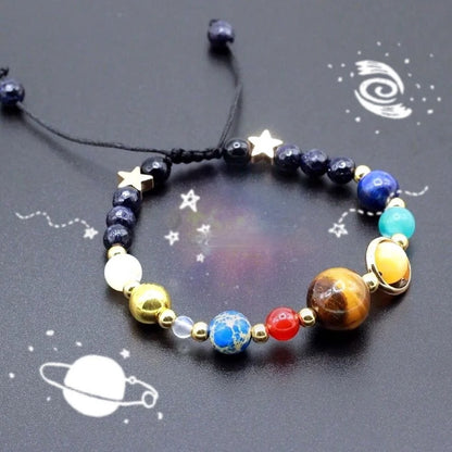 Cosmic Galaxy Solar System Bracelet Women Natural Hand-Woven