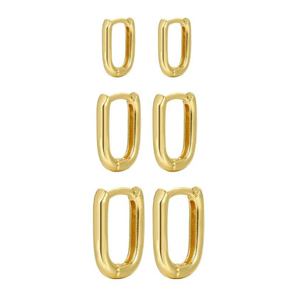 Gold Square Hoop Earrings Stainless Steel Unisex Punk Jewelry Set
