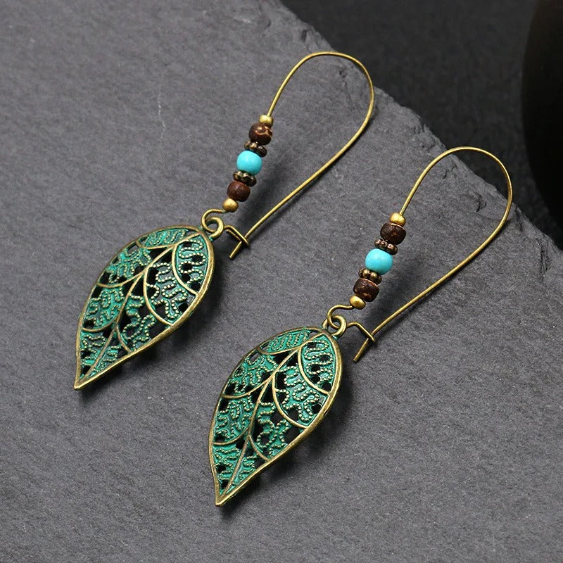 Women’s Geometric Leaf Wing Flower Drop Earrings Antique Style
