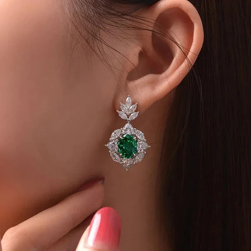 Bright Drop Earrings with Green Cubic Zirconia Charming Delicate Shiny Accessories for Women Graceful Wedding Jewelry Hot