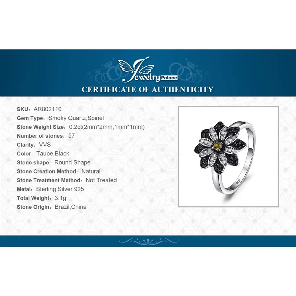 JewelryPalace Smoky Quartz & Black Spinel Ring 925 Sterling Silver