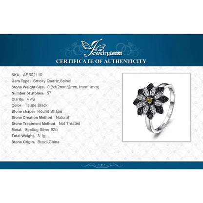 JewelryPalace Smoky Quartz & Black Spinel Ring 925 Sterling Silver