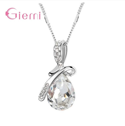 925 Sterling Silver Colorful Cubic Zirconia Waterdrop Pendant Necklace Women Girls Wedding Party Jewelry