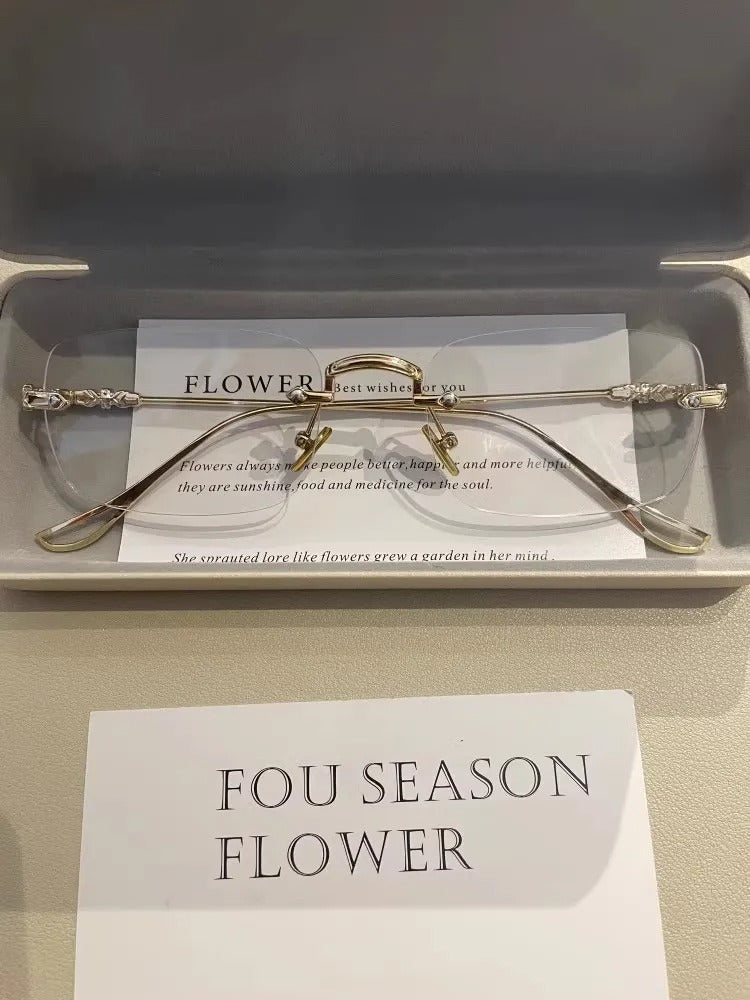 Square Rimless Anti Blue Light Glasses Unisex Silver Frame