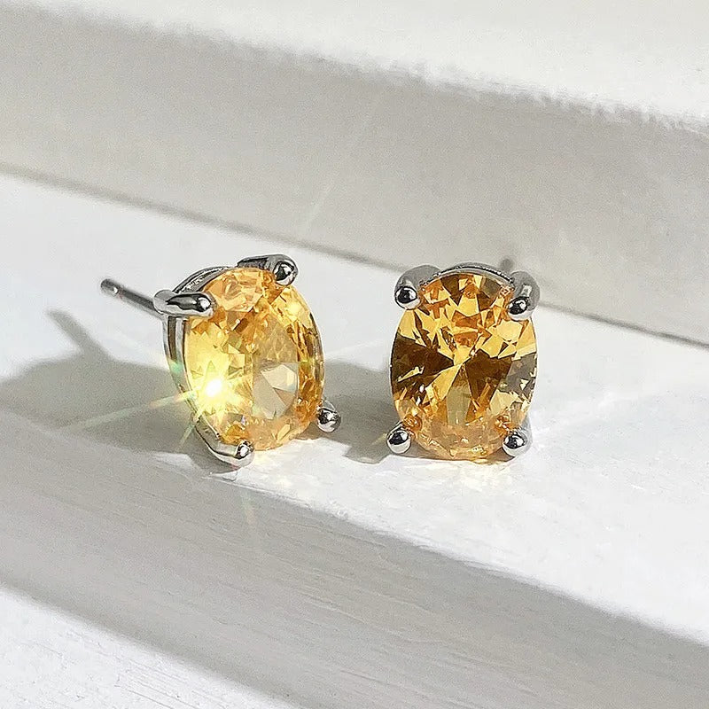 Stud Earrings with Oval CZ for Girls Daily Wear Ear Accessories Teens Low-key Women's Earrings Statement Jewelry