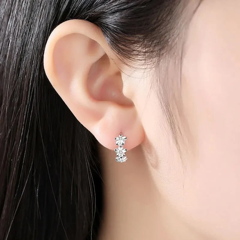 Silver Needle Earrings for Women's Wedding Fashion High Quality Jewelry Crystal Zircon Flower Cute Stud