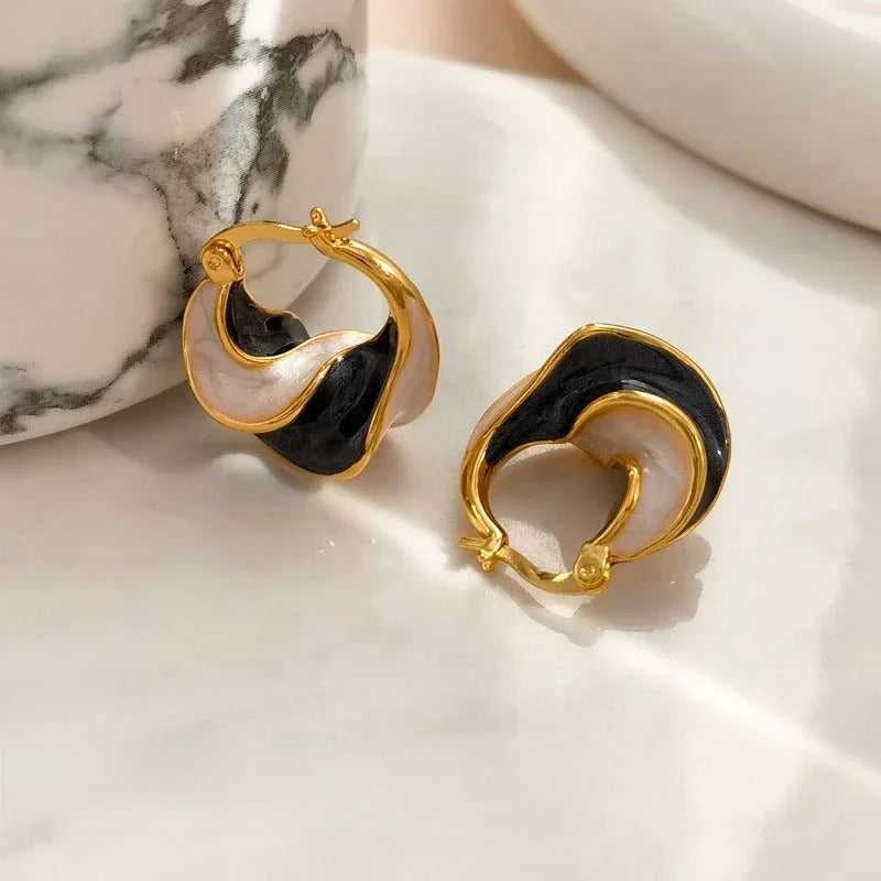 Gold Plated Enamel Small Hoop Earrings Creative Statement Jewelry