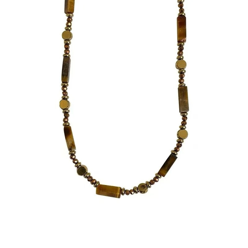 Layered Tiger Eye Stone Pendant Necklace For Women Stainless steel Double-Layer Collarbone Chain Sets Jewelry