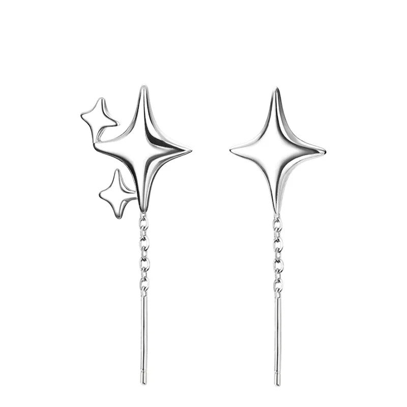 Ventfille 925 Sterling Silver Star Earring for Women Girl Simple Tassels Chain Fashion Office Jewelry