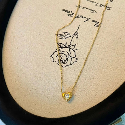 Mnimalist Classic Shiny Heart Zricon Pendant Waterproof Stainless Steel Necklace Fashion Jewelry Gifts For Women Girlfriend