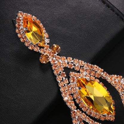 Large Orange Rhinestone Drop Earrings Women Luxury Jewelry