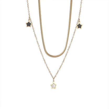 Stainless Steel Multilayer Star Charm Necklace & Bracelet Set for Women