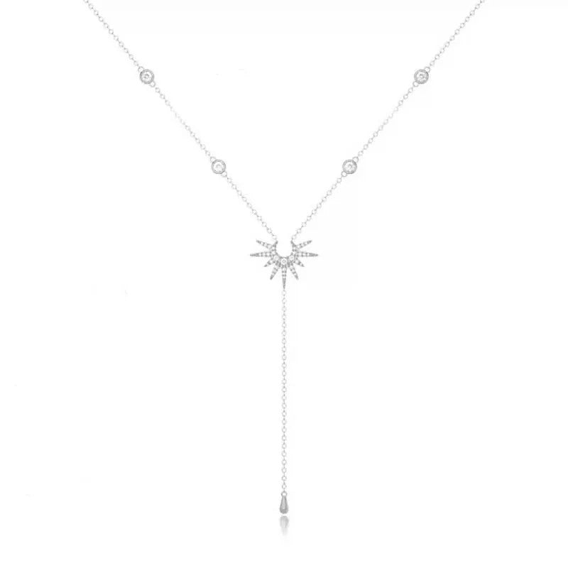 Fashion Gold Color Y-Shaped Long Tassel Necklace for Women Luxury Sun Zircon Water Drop Pendant Necklaces Jewelry Party Gifts