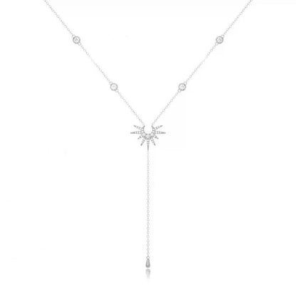 Fashion Gold Color Y-Shaped Long Tassel Necklace for Women Luxury Sun Zircon Water Drop Pendant Necklaces Jewelry Party Gifts