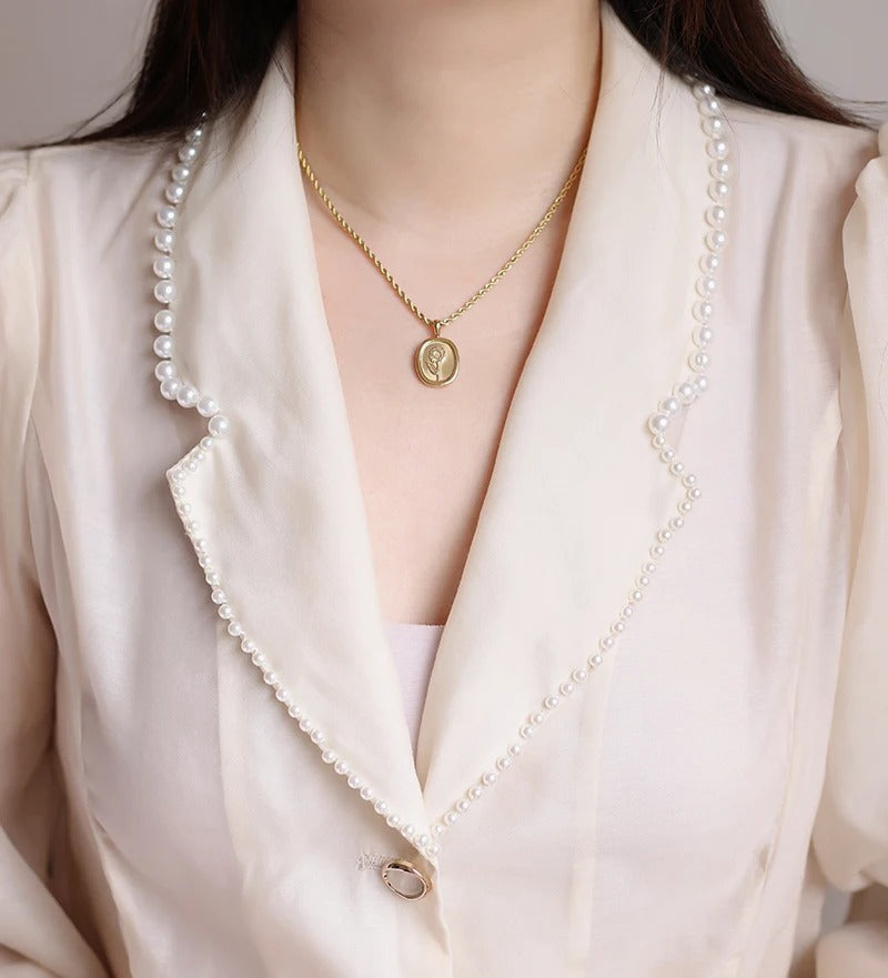 new vintage stainless steel figaro chain embossment Stereoscopic flowers square plate charm necklaces for women
