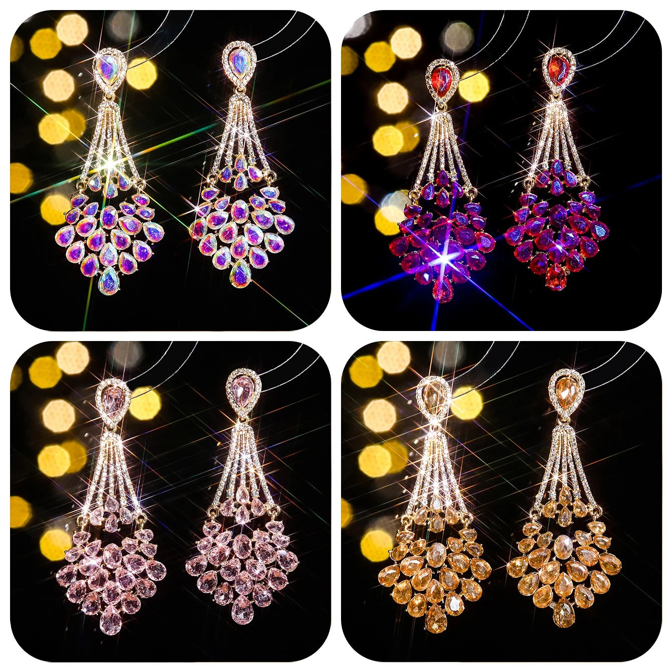 Luxury Glazed Rhinestone Dangle Earrings Women Colorful Crystal
