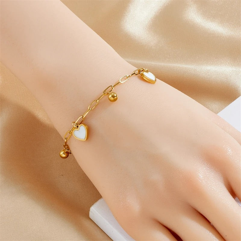 316L Stainless Steel Heart Double-Layer Bead Bracelet for Women