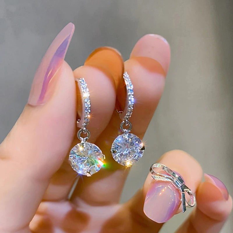 Shiny Crystal Water Drop Earrings Long Pendant Women