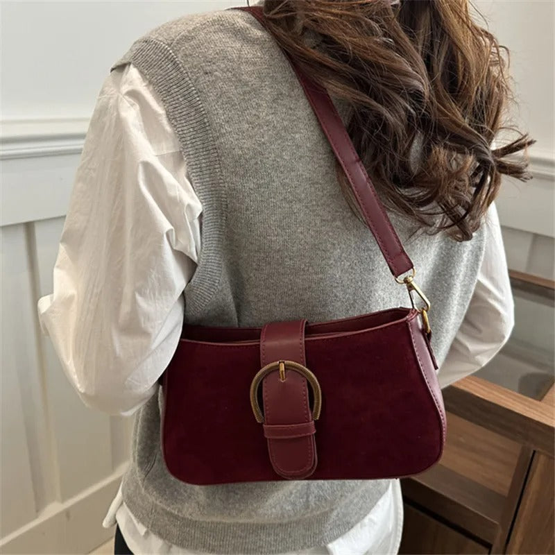 Faux Suede Small Square Underarm Shoulder Crossbody Bag Women