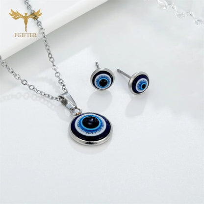 Turkey Evil Eye Jewelry Set Blue Resin Necklace & Stud Earrings