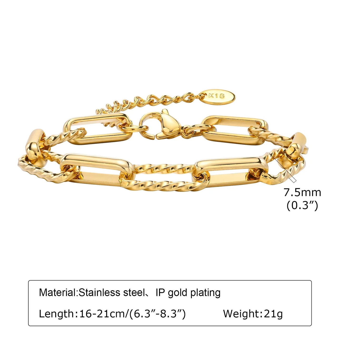ZAKOL Gold Paperclip Chain Bracelet with Rectangle Charm