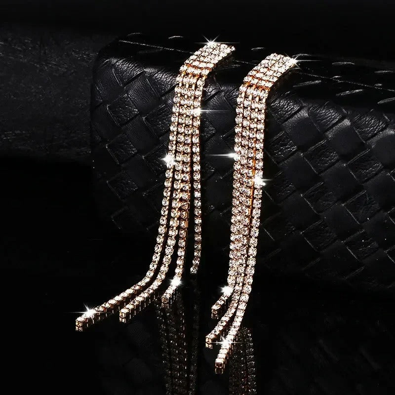 Luxury Rhinestone Crystal Tassel Earrings Women Bridal Jewelry