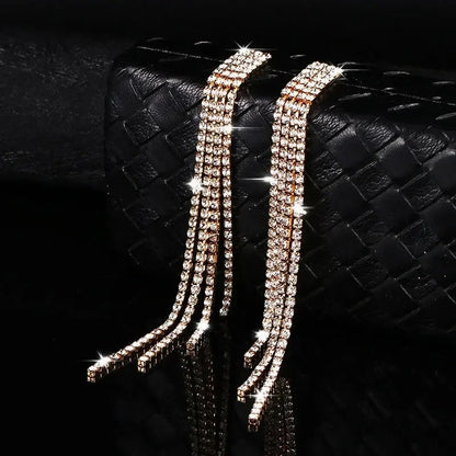 Luxury Rhinestone Crystal Tassel Earrings Women Bridal Jewelry