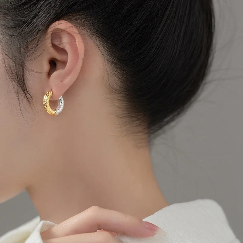 Women’s Glossy Two-Tone Round Hoop Earrings Retro Hiphop Ear Hoops
