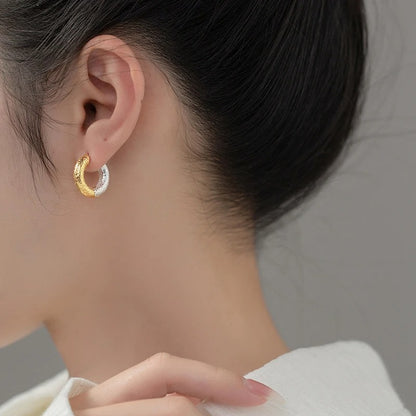 Women’s Glossy Two-Tone Round Hoop Earrings Retro Hiphop Ear Hoops