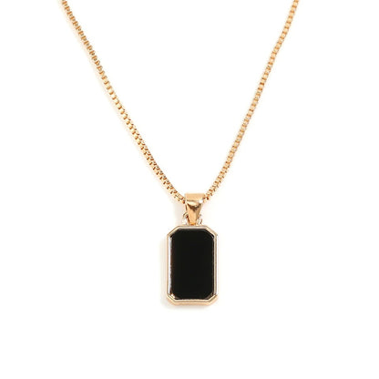 Classic Black Square Pendant Necklace For Women Men Personalized Gold Color Metal Party Daily Jewelry
