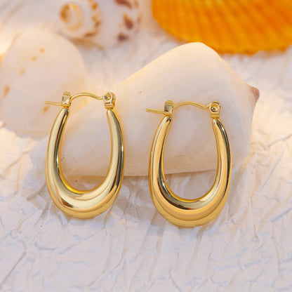 U-Shaped Hoop Earrings Women 18K Gold Plated Stainless Steel