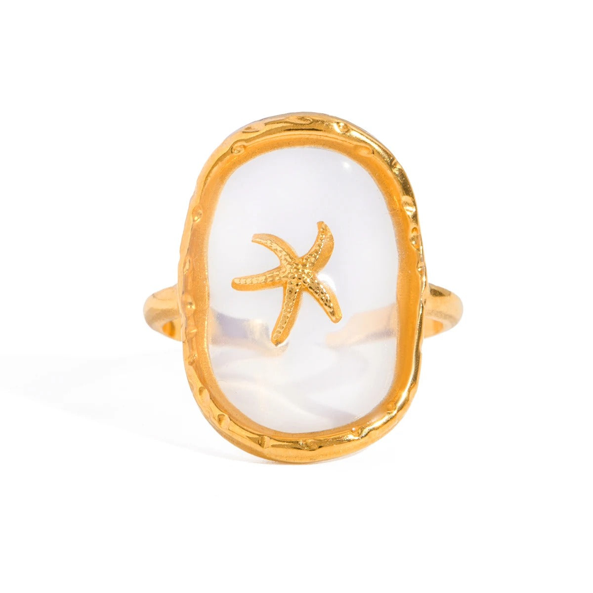 Women’s Hammer Pattern Starfish Ring Ocean Wind Gold Plated Ring