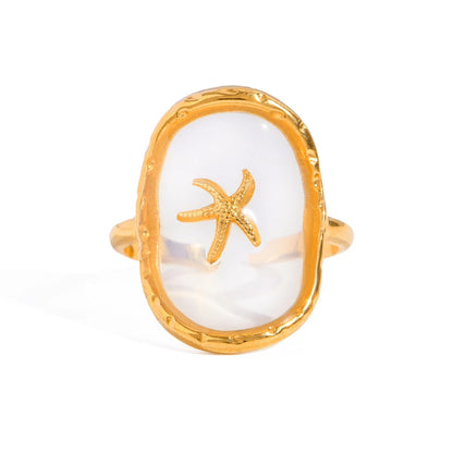 Women’s Hammer Pattern Starfish Ring Ocean Wind Gold Plated Ring