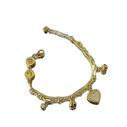 ANENJERY Gold Heart Zircon Bracelet Double Layer Charm Jewelry for Women