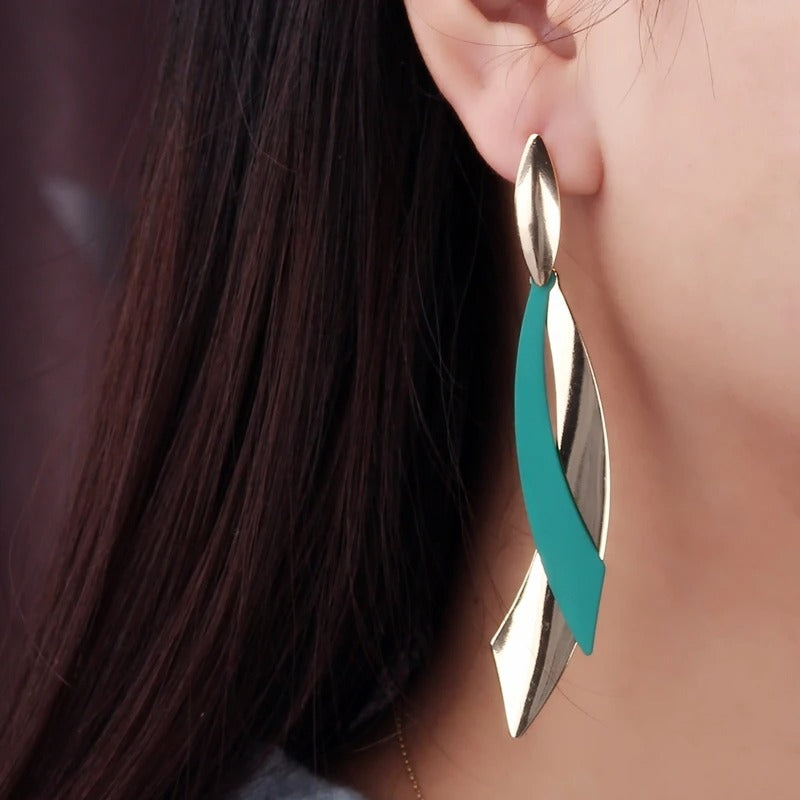 European Geometric Leaf Drop Earrings Women Long Party Jewelry Gift